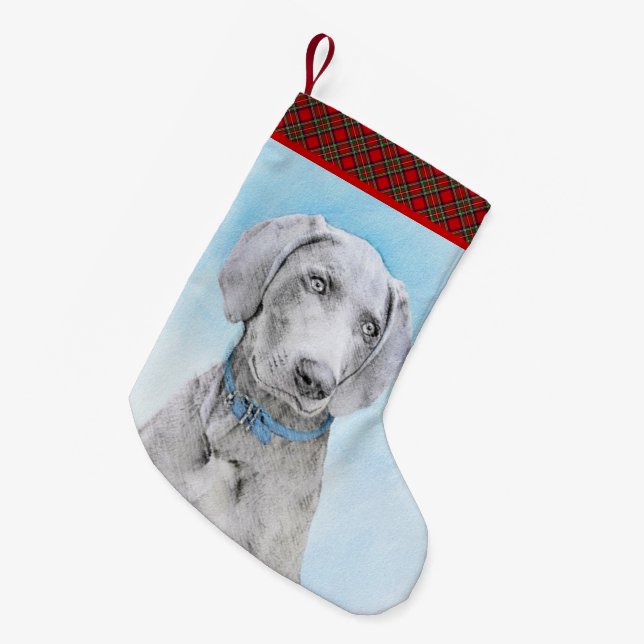 Weimaraner Malerei - Niedliche Original Hunde Kuns Kleiner Weihnachtsstrumpf (Vorderansicht (hängend))