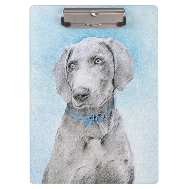 Weimaraner Malerei - Niedliche Original Hunde Kuns Klemmbrett (Vorderseite)