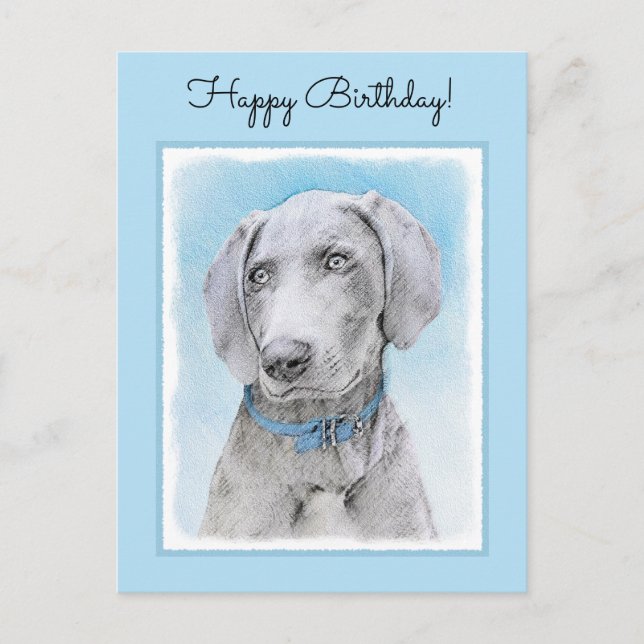 Weimaraner Malerei - Niedliche Original Hunde Kuns Postkarte (Vorderseite)