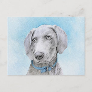 Weimaraner Malerei - Niedliche Original Hunde Kuns Postkarte