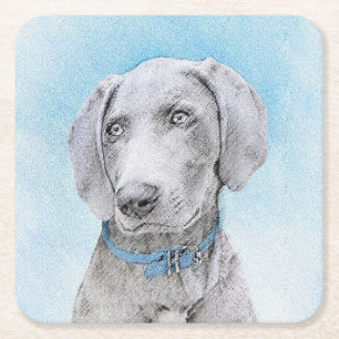Weimaraner Malerei - Niedliche Original Hunde Kuns Rechteckiger Pappuntersetzer