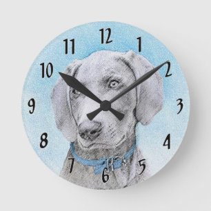 Weimaraner Malerei - Niedliche Original Hunde Kuns Runde Wanduhr