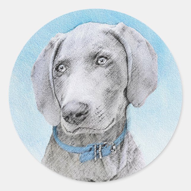 Weimaraner Malerei - Niedliche Original Hunde Kuns Runder Aufkleber (Vorderseite)
