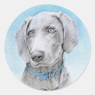Weimaraner Malerei - Niedliche Original Hunde Kuns Runder Aufkleber