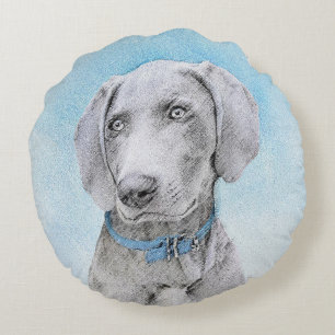 Weimaraner Malerei - Niedliche Original Hunde Kuns Rundes Kissen