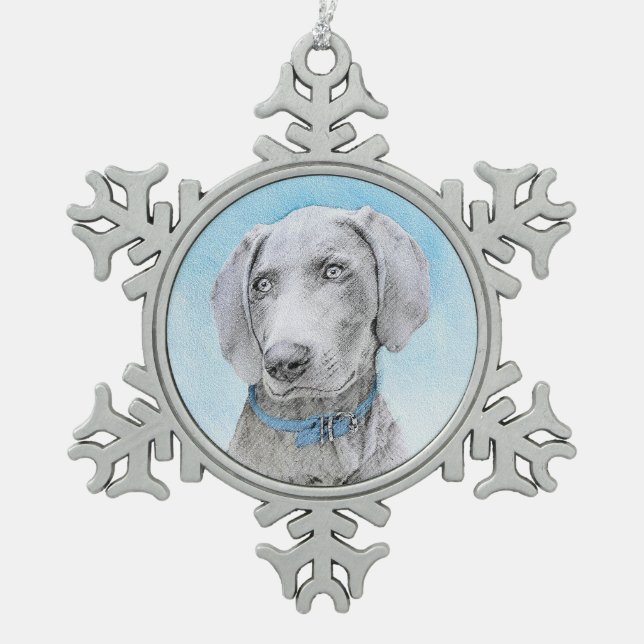 Weimaraner Malerei - Niedliche Original Hunde Kuns Schneeflocken Zinn-Ornament (Vorderseite)