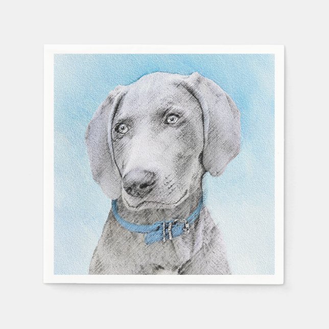 Weimaraner Malerei - Niedliche Original Hunde Kuns Serviette (Vorderseite)