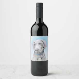 Weimaraner Malerei - Niedliche Original Hunde Kuns Weinetikett
