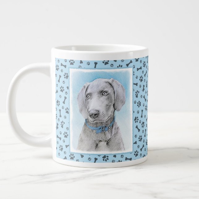 Weimaraner Malerei - Niedliche Original Hundekunst Jumbo-Tasse (Links)