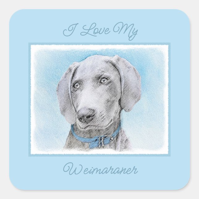 Weimaraner Malerei - Niedlicher Original Hund Art  Quadratischer Aufkleber (Vorderseite)