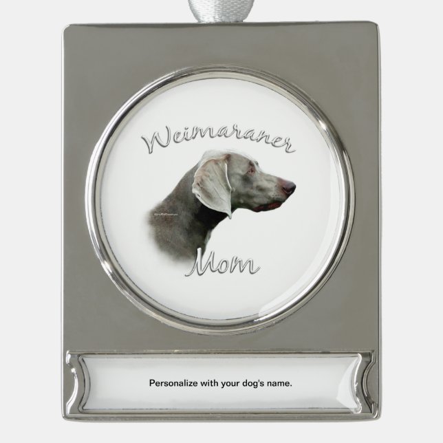Weimaraner Mama 2 Banner-Ornament Silber (Vorderseite)