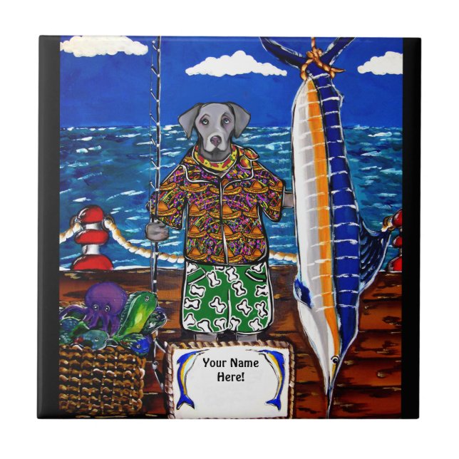 Weimaraner Marlin Fishing Fliese (Vorderseite)