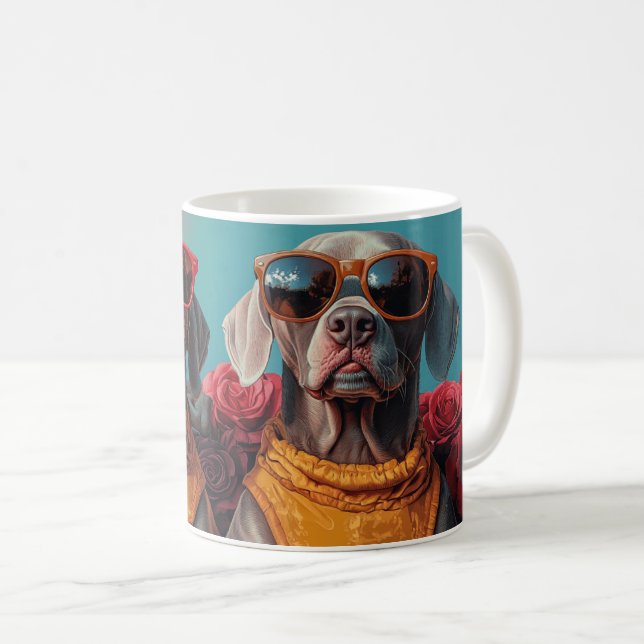 Weimaraner mit Herz-Rose Valentinstag Kaffeetasse (VorderseiteRechts)