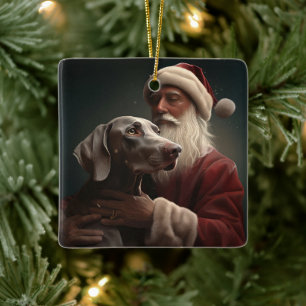 Weimaraner mit Weihnachtsmann Festive Weihnachten Keramikornament