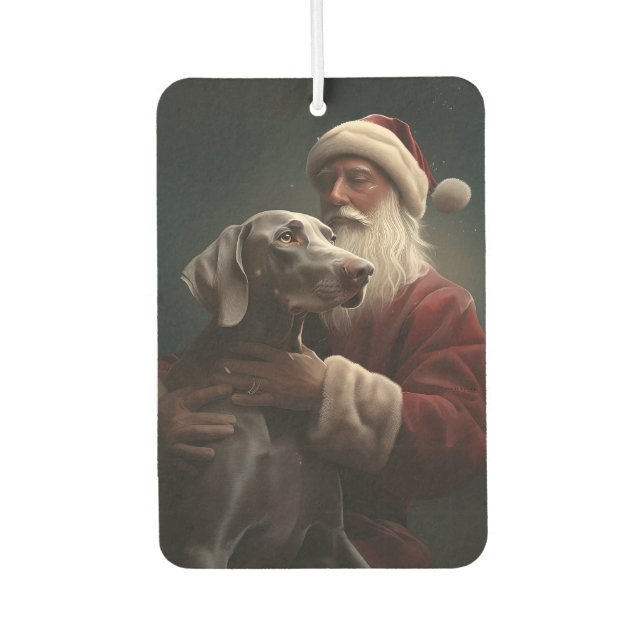 Weimaraner mit Weihnachtsmann Weihnachten Autolufterfrischer (Vorderseite)