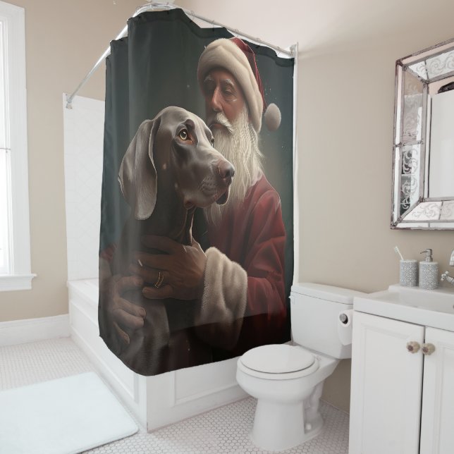 Weimaraner mit Weihnachtsmann Weihnachten Duschvorhang (Beispiel)