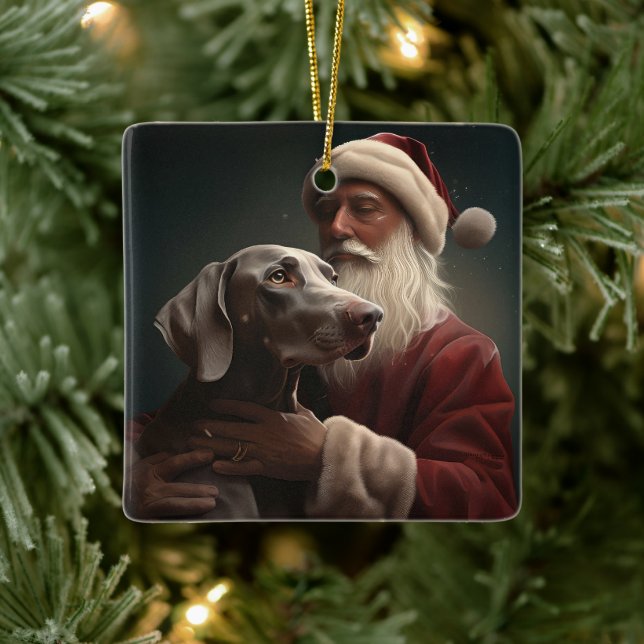 Weimaraner mit Weihnachtsmann Weihnachten Keramikornament (Baum)