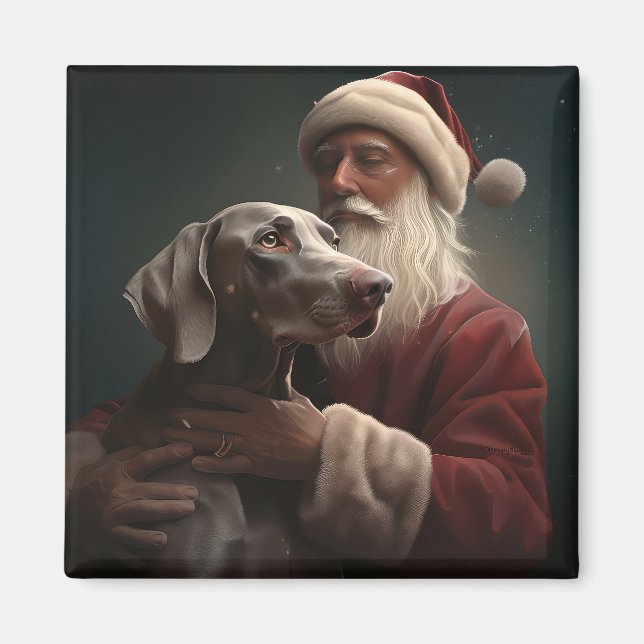 Weimaraner mit Weihnachtsmann Weihnachten Magnet (Vorne)
