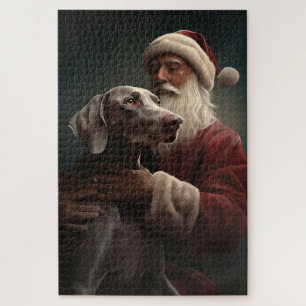 Weimaraner mit Weihnachtsmann Weihnachten Puzzle