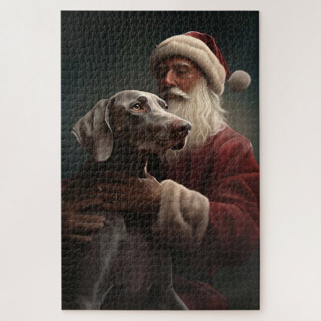 Weimaraner mit Weihnachtsmann Weihnachten Puzzle (Vertikal)