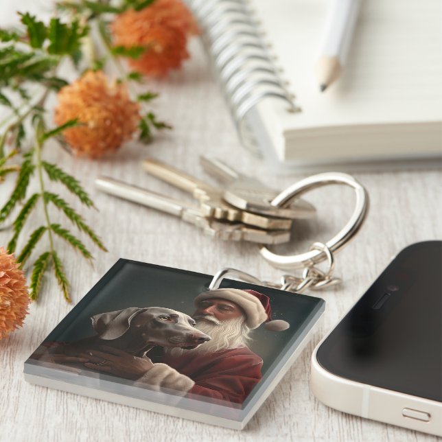 Weimaraner mit Weihnachtsmann Weihnachten Schlüsselanhänger (Vorderseite rechts)