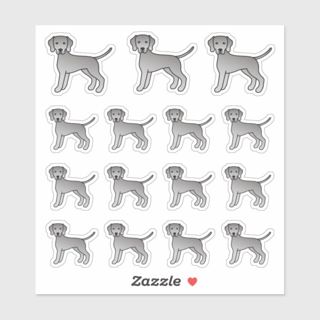 Weimaraner Niedlich Cartoon Hunde Aufkleber (Blatt)