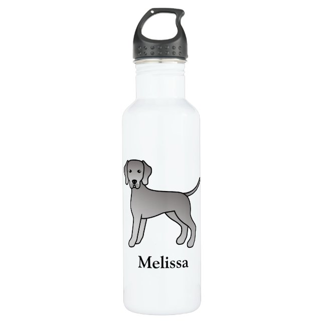 Weimaraner Niedlicher Cartoon Illustration Hunde Edelstahlflasche (Vorderseite)
