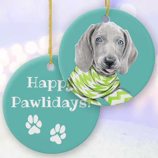 Weimaraner niedlicher Welpe mit Schal Dog Portrait Keramik Ornament (Von Creator hochgeladen)