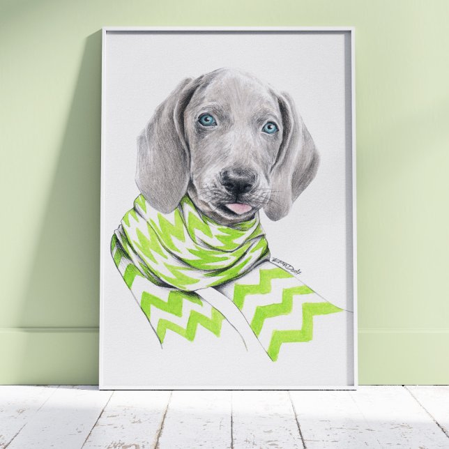 Weimaraner niedlicher Welpe mit Schal Dog Portrait Poster (Von Creator hochgeladen)