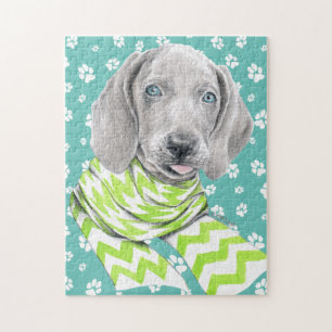 Weimaraner niedlicher Welpe mit Schal Dog Portrait Puzzle