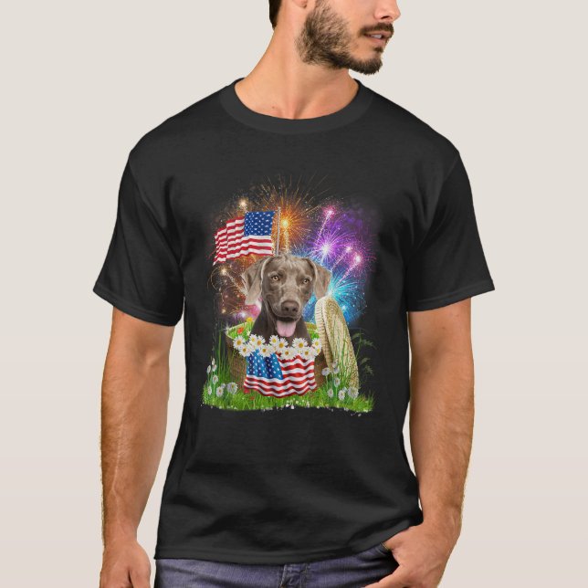 Weimaraner Patriotic American Flag Fireworks 4th O T-Shirt (Vorderseite)