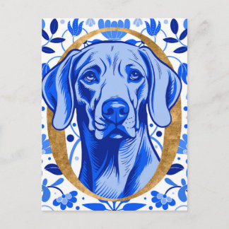 Weimaraner peering thru the letter "O" in Gold Postkarte