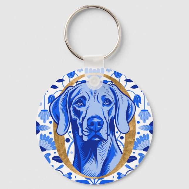 Weimaraner peering thru the letter "O" in Gold Schlüsselanhänger (Vorderseite)
