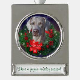 Weimaraner Personalisiert Weihnachtszeit Banner-Ornament Silber