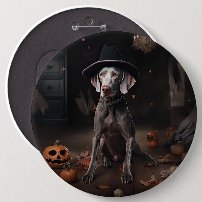 Weimaraner Pumpkins Halloween Beängstigend Button (Vorne & Hinten)