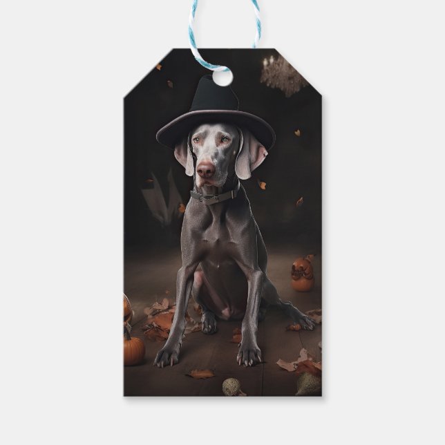 Weimaraner Pumpkins Halloween Beängstigend Geschenkanhänger (Vorderseite)