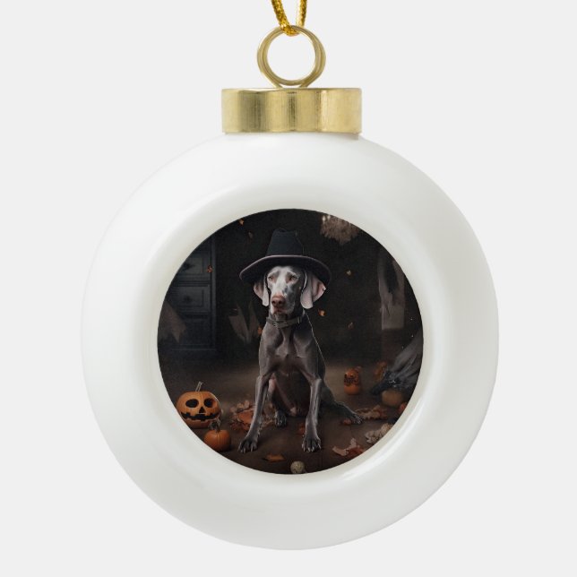 Weimaraner Pumpkins Halloween Beängstigend Keramik Kugel-Ornament (Vorderseite)