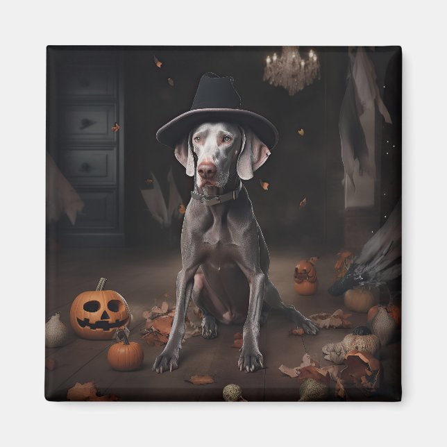 Weimaraner Pumpkins Halloween Beängstigend Magnet (Vorne)