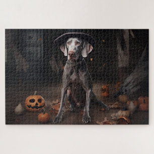 Weimaraner Pumpkins Halloween Beängstigend Puzzle