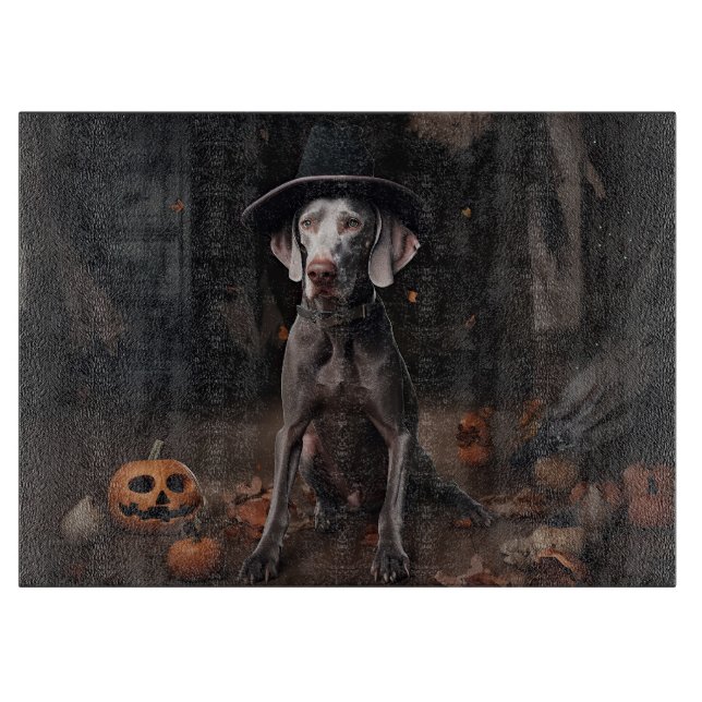 Weimaraner Pumpkins Halloween Beängstigend Schneidebrett (Vorderseite)