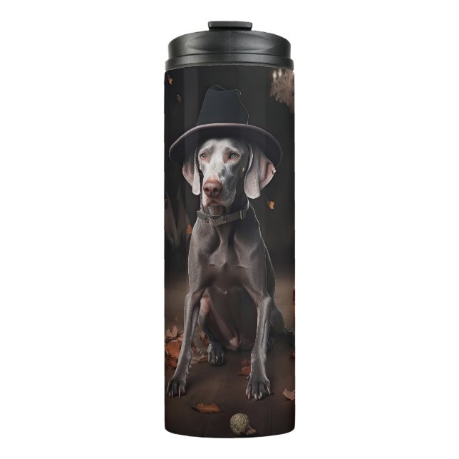 Weimaraner Pumpkins Halloween Beängstigend Thermosbecher (Vorderseite)