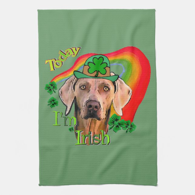 Weimaraner Saint Patricks Geschirrtuch (Vertikal)