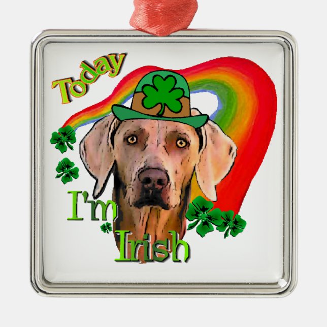 Weimaraner Saint Patricks Silbernes Ornament (Vorne)