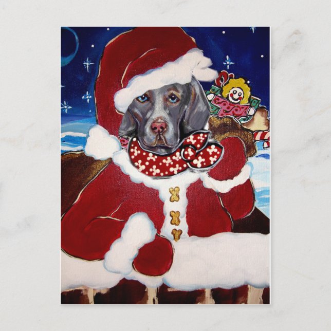 Weimaraner Santa Feiertagspostkarte (Vorderseite)