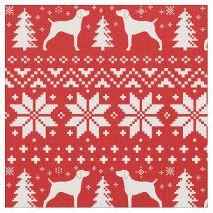 Weimaraner Silhouette-Weihnachtsmuster-Rot Stoff