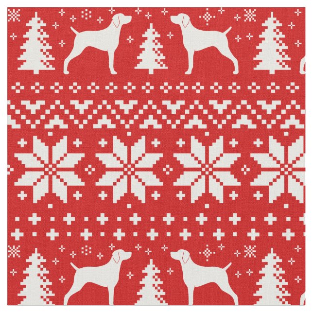 Weimaraner Silhouette-Weihnachtsmuster-Rot Stoff (Nahaufnahme)