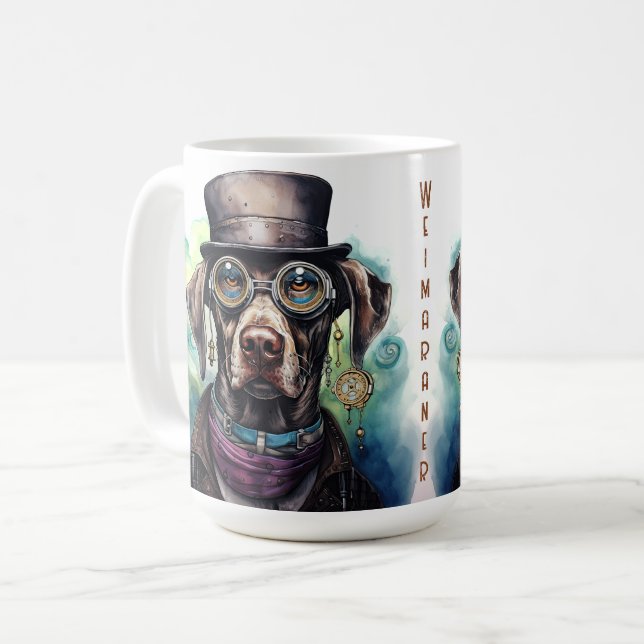 Weimaraner-Steampunk-Hund Kaffeetasse (Vorderseite Links)