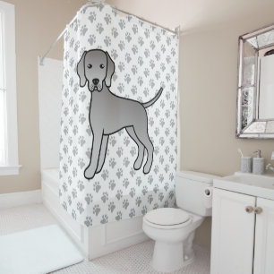 Weimaraner Süße Cartoon-Hund-Illustration & Pfoten Duschvorhang