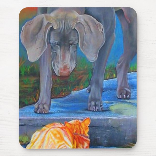 Weimaraner u. Tabby-Katze Mousepad (Vorne)