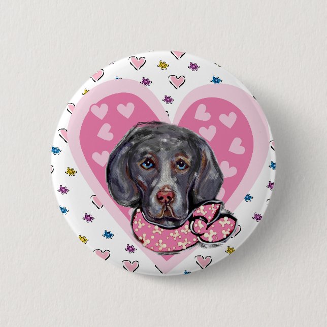 Weimaraner Valentine Button (Vorderseite)